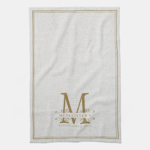 Elegant Guld Monogram Linen-familjeetablering år Kökshandduk