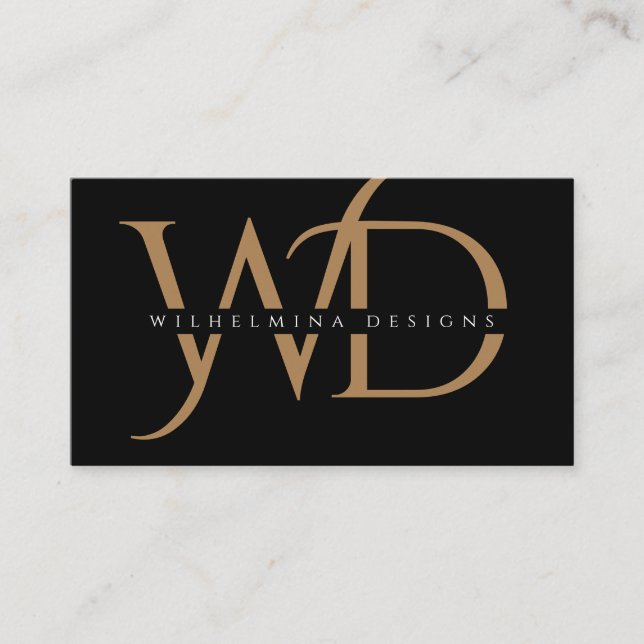 Elegant Guld Monogram Luxurit typografi svart Visitkort (Framsida)