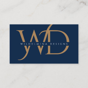 Elegant Guld Monogram lyxtypografi Mörk blått Visitkort