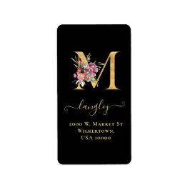 Elegant Guld Monogram M Blommigt Adressetikett