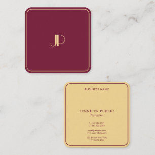 Elegant Guld Monogram Mall Luxury Bordeaux Fyrkantigt Visitkort