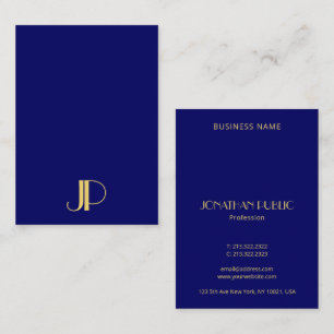 Elegant Guld Monogram Mall Navy Blue Lodrät Visitkort
