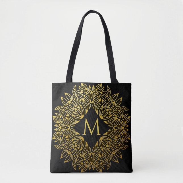 Elegant Guld Monogram Mandala Luxury Tygkasse (Framsida)