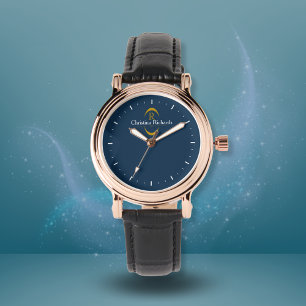 Elegant Guld monogram marin blå modern Armbandsur