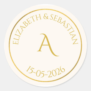 Elegant Guld Monogram minimalist Bröllopspresent S Runt Klistermärke