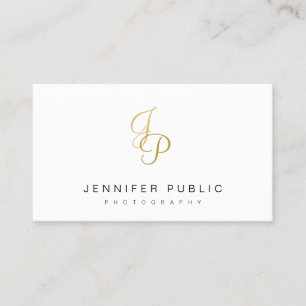 Elegant Guld Monogram Modern Plain Photograf Visitkort