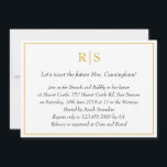 Elegant Guld Monogram Möhippa Brunch Inbjudningar<br><div class="desc">Formella och finare möhippa brunch-inbjudningar med en enkel design med dina händelsedetaljer inuti ett faux guld gräns,  över en vit bakgrund. Överst finns dina två inledande monogram och dina uppgifter är kursiverade. En elegant- och klassdesign som säkert imponerar.</div>
