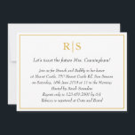 Elegant Guld Monogram Möhippa Brunch Inbjudningar<br><div class="desc">Formella och finare möhippa brunch-inbjudningar med en enkel design med dina händelsedetaljer inuti ett faux guld gräns,  över en vit bakgrund. Överst finns dina två inledande monogram och dina uppgifter är kursiverade. En elegant- och klassdesign som säkert imponerar.</div>