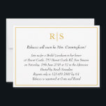 Elegant Guld Monogram Möhippa Luncheon Inbjudningar<br><div class="desc">Formella eller finare-möhippa-lunchinbjudningar med en enkel design med dina händelsedetaljer inuti ett faux guld gräns,  över en vit bakgrund. Överst finns dina två inledande monogram och dina uppgifter är kursiverade. En elegant- och klassdesign som säkert imponerar.</div>