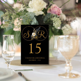 Elegant Guld Monogram Namn Första Bröllop Bordsnummer