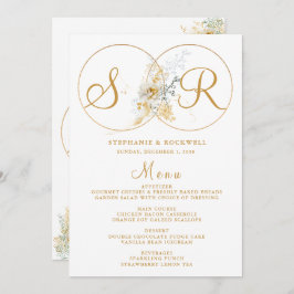 Elegant Guld Monogram Namn Initial Bröllop Menu Meny