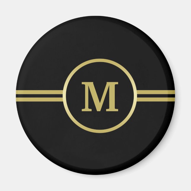 Elegant guld Monogram på svart magnet (Framsidan)