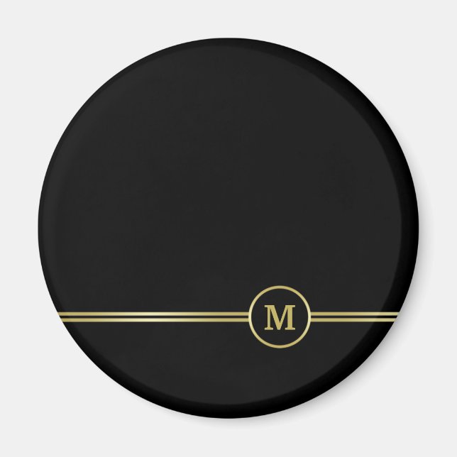 Elegant guld Monogram på svart Magnet (Framsidan)