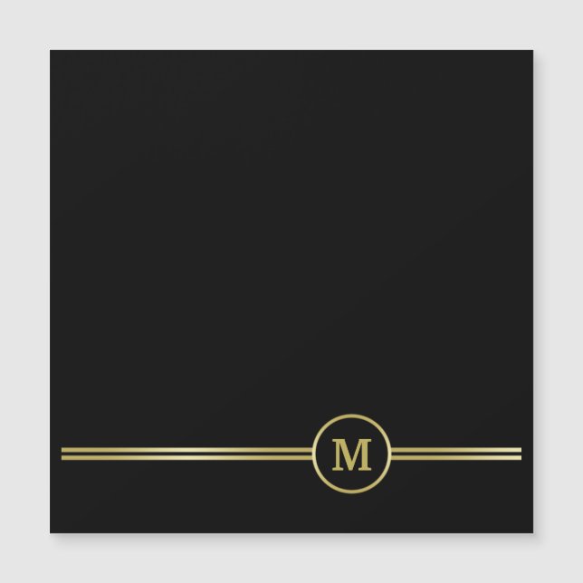 Elegant guld Monogram på svart magnetkort (Framsida)