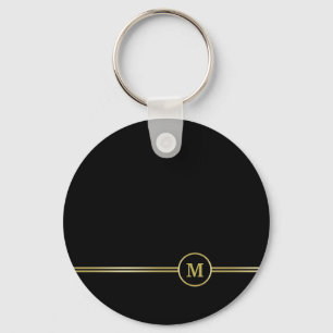 Elegant guld Monogram på svart Nyckelring