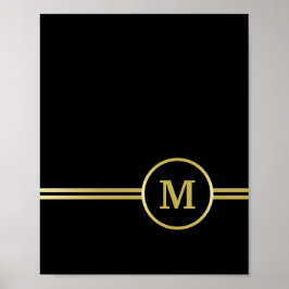 Elegant guld Monogram på svart Poster