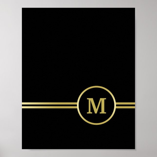Elegant guld Monogram på svart Poster (Framsidan)