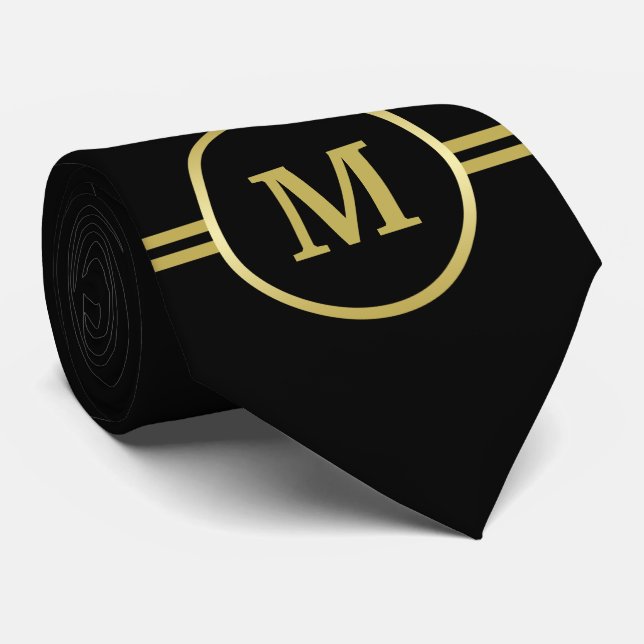 Elegant guld Monogram på svart Slips (Rullad)
