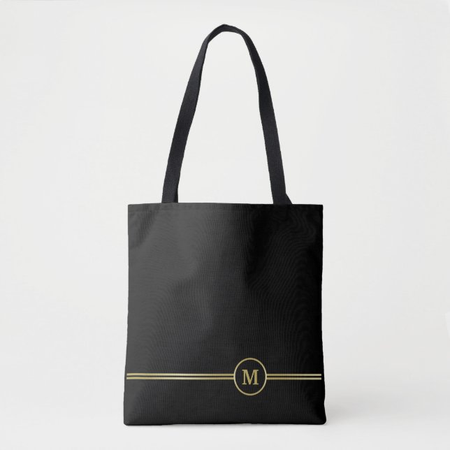 Elegant guld Monogram på svart Tygkasse (Framsida)
