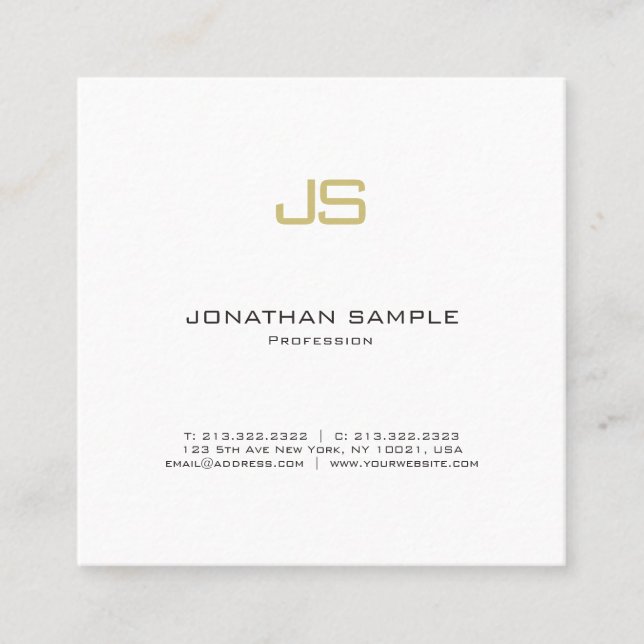 Elegant Guld Monogram Plain Luxury Chic Minimalist Fyrkantigt Visitkort (Framsida)