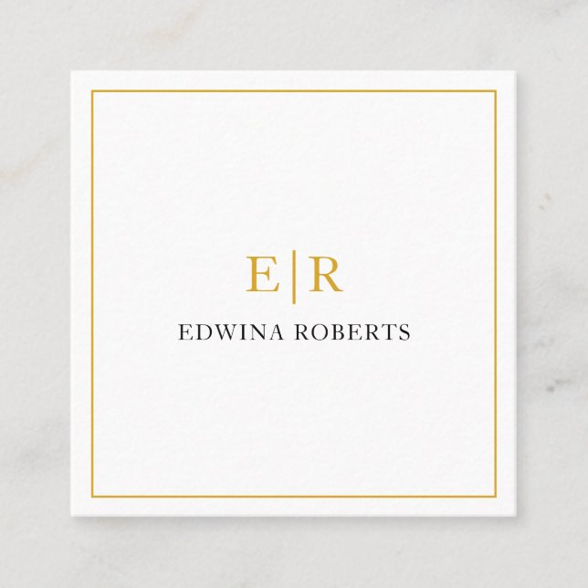 Elegant Guld Monogram Professionell Fyrkantigt Visitkort (Framsida)
