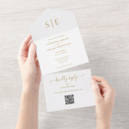 Elegant Guld Monogram QR-kod Bröllop