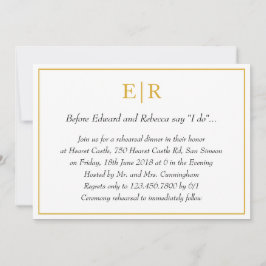 Elegant Guld Monogram Rehearsal Middag Inbjudningar