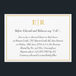 Elegant Guld Monogram Rehearsal Middag Inbjudningar<br><div class="desc">Formella och finare-repetitionsmiddagsinbjudningar med en enkel design med dina händelsedetaljer inuti ett faux guld gräns,  över en vit bakgrund. Överst finns dina två inledande monogram och dina uppgifter är kursiverade. En elegant- och klassdesign som säkert imponerar.</div>