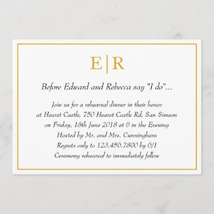 Elegant Guld Monogram Rehearsal Middag Inbjudningar