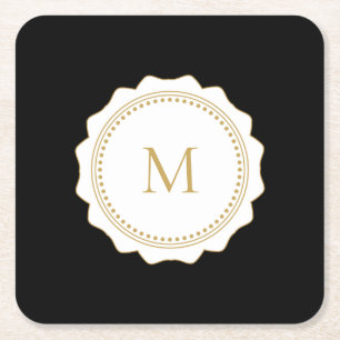 Elegant Guld Monogram svart Underlägg Papper Kvadrat