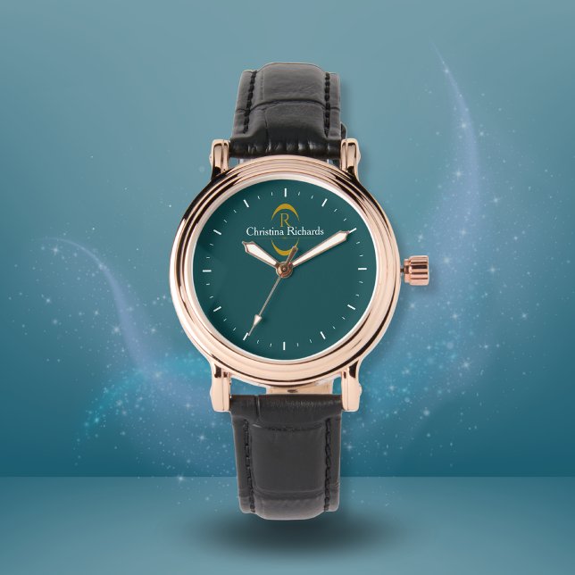 Elegant Guld Monogram Teal Modern Armbandsur (Skapare uppladdad)