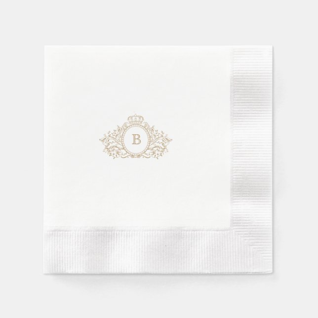 Elegant Guld Monogram Vapensköld Personligt bröllp Pappersservett (Framsidan)