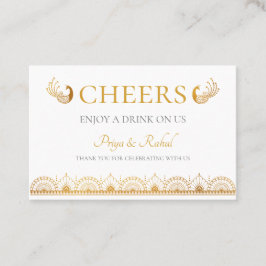 Elegant, Guld Mönster, Indiska Bröllop Drink Bilje Visitkort