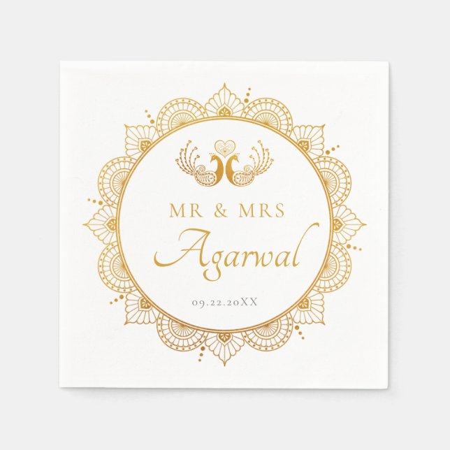 Elegant Guld Mönster Indiska Bröllop Pappersservett (Framsidan)