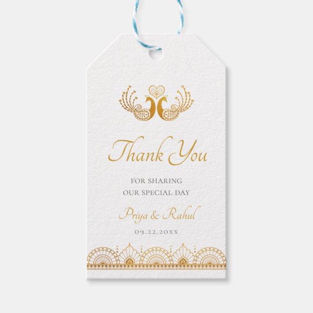 Elegant Guld Mönster Indiska Bröllop Presentetikett (Framsidan)