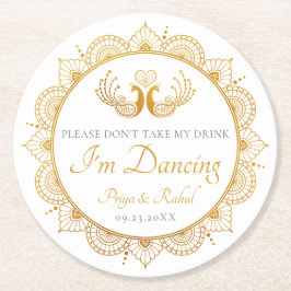 Elegant Guld Mönster Indiska Bröllop Underlägg Papper Rund