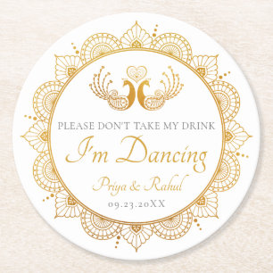 Elegant Guld Mönster Indiska Bröllop Underlägg Papper Rund