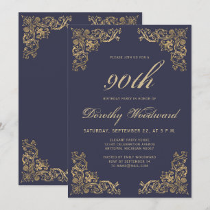 Elegant Guld Mörk Navy Blue Födelsedagsfest Inbjudningar