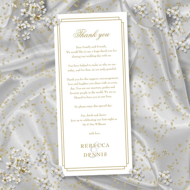 Elegant Guld Mottagning Tack Placeringskort Meny (Eleagnt Gold Reception Thank You Place Card)