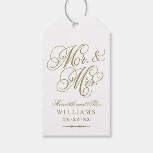 Elegant guld Mr och Mrs Script bröllopsfavor Presentetikett