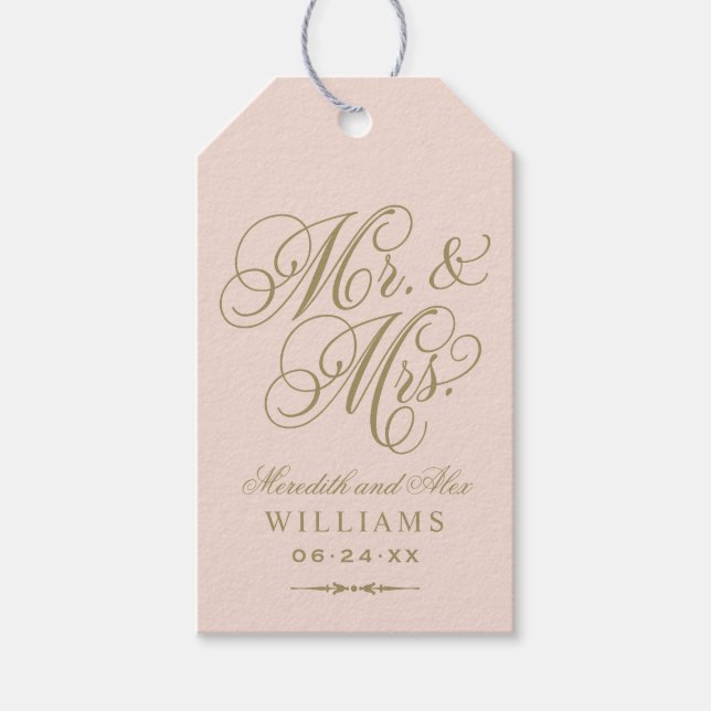 Elegant  Guld Mr. och Mrs. Script Monogram Presentetikett (Framsidan)