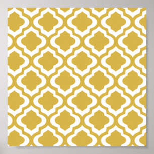 Elegant Guld Mustard Moroccan Quatrefoil Klöver Poster