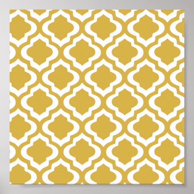 Elegant Guld Mustard Moroccan Quatrefoil Klöver Poster (Framsidan)