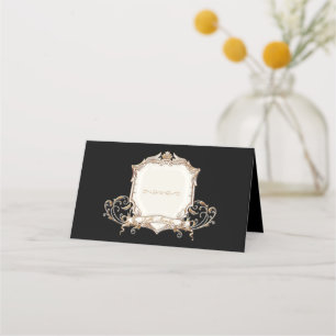 Elegant Guld n Black Swirls Shield Bröllop Placeringskort