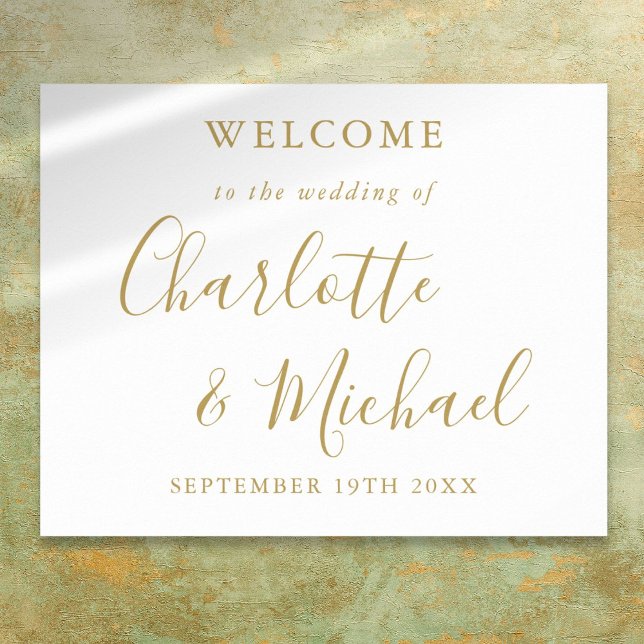 Elegant Guld Namnteckning Bröllop välkomstskript Poster (Elegant Gold Signature Script Wedding Welcome Poster)