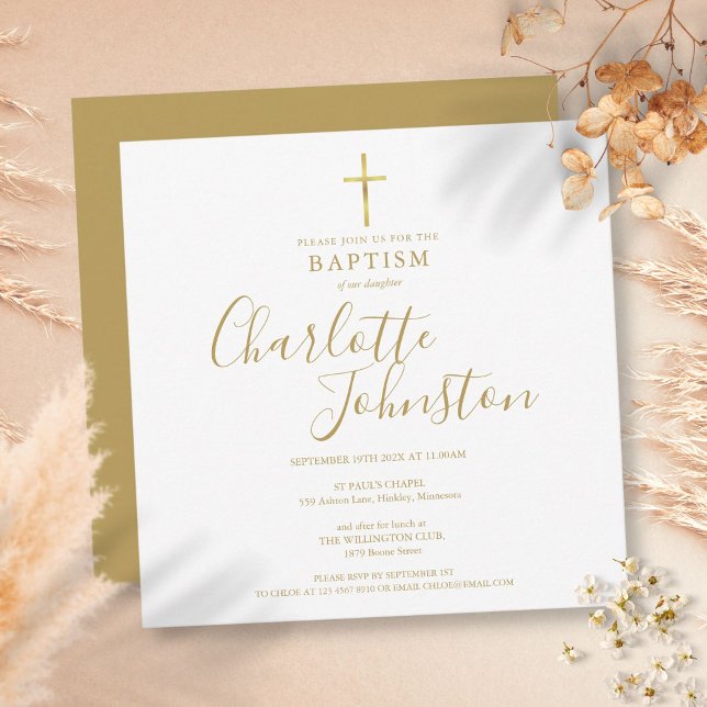 Elegant Guld Namnteckning skript Baptism Christeni Inbjudningar (Skapare uppladdad)