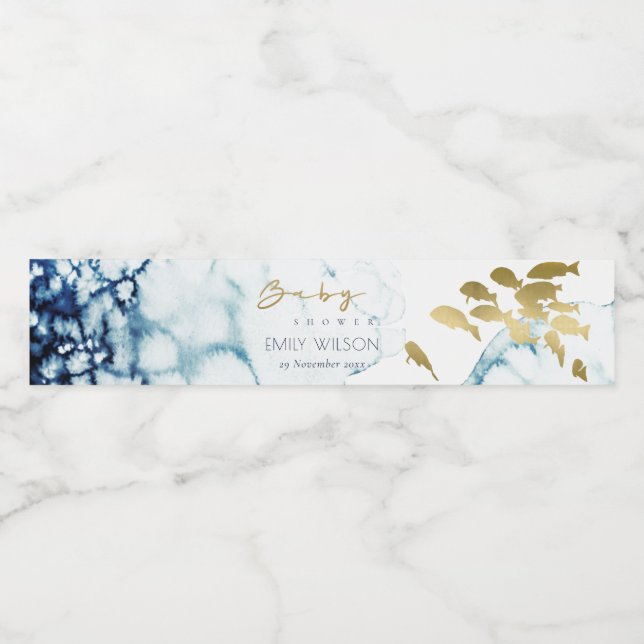 ELEGANT GULD NAVAL UNDERVATTEN FISK BABYSHOWER VATTENFLASKA ETIKETT (Singel etikett)
