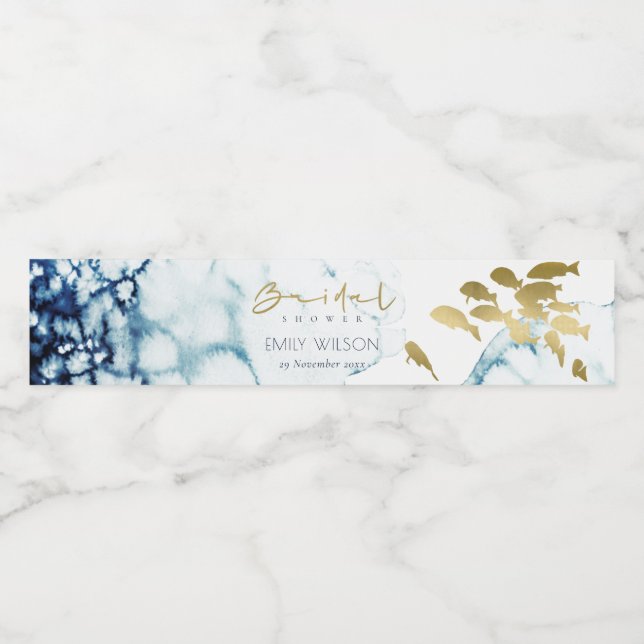 ELEGANT GULD NAVAL UNDERVATTENSFISK BRUDSHOWER VATTENFLASKA ETIKETT (Singel etikett)