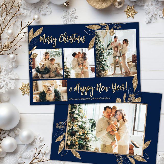 Elegant Guld Navy 4 Photo Colline-julkort (Skapare uppladdad)