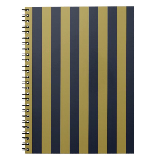 Elegant Guld & Navy Blue Lodrät Rand Anteckningsbok (Framsidan)